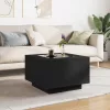 Fekete szerelt fa dohányzóasztal LED-lámpákkal 60 x 60 x 40 cm