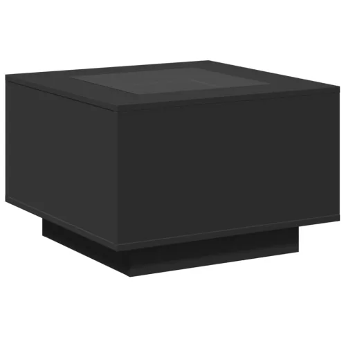 Fekete szerelt fa dohányzóasztal LED-lámpákkal 60 x 60 x 40 cm