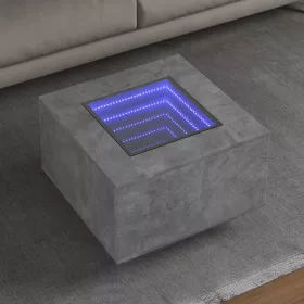  Betonszürke szerelt fa dohányzóasztal LED-del 60 x 60 x 40 cm