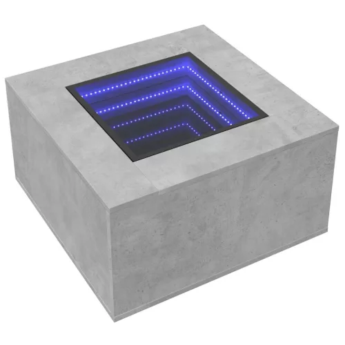 Betonszürke szerelt fa dohányzóasztal LED-del 60 x 60 x 40 cm