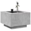Betonszürke szerelt fa dohányzóasztal LED-del 60 x 60 x 40 cm