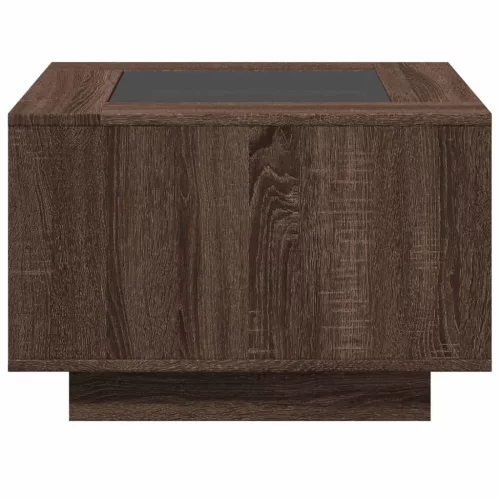 Barna tölgy szerelt fa dohányzóasztal LED-del 60 x 60 x 40 cm