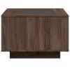 Barna tölgy szerelt fa dohányzóasztal LED-del 60 x 60 x 40 cm