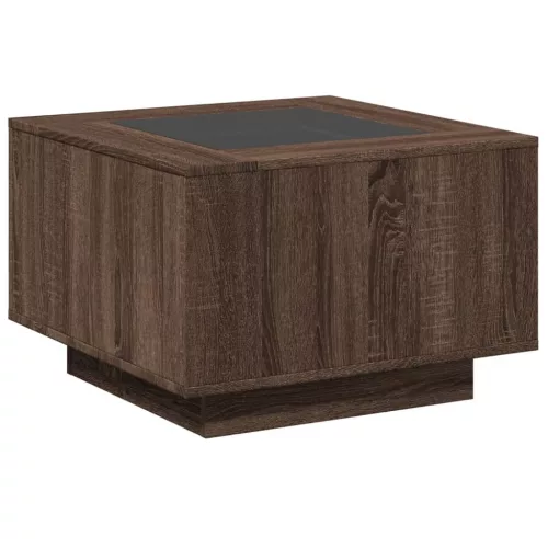 Barna tölgy szerelt fa dohányzóasztal LED-del 60 x 60 x 40 cm