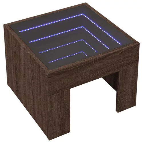 Barna tölgy végtelen hatású LED-es dohányzóasztal 40x40x30 cm