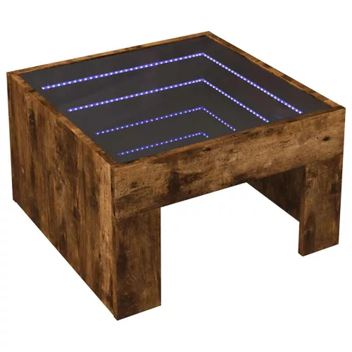 Füstös tölgy végtelen hatású LED-es dohányzóasztal 50x50x30 cm