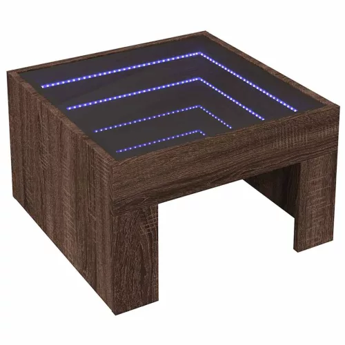 Barna tölgy végtelen hatású LED-es dohányzóasztal 50x50x30 cm