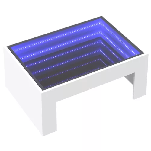Fehér végtelen hatású LED-es dohányzóasztal 70 x 50 x 30 cm