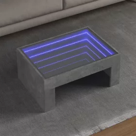   Betonszürke végtelen hatású LED-es dohányzóasztal 70x50x30 cm