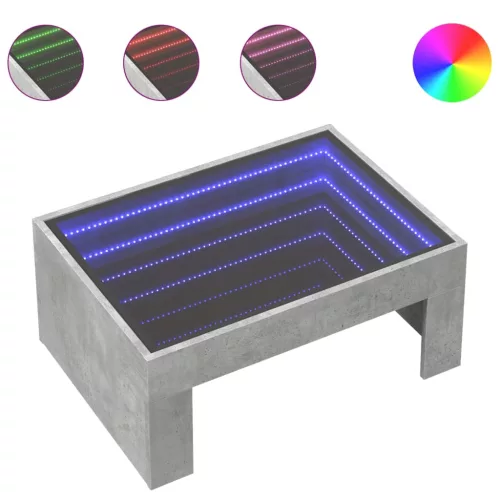 Betonszürke végtelen hatású LED-es dohányzóasztal 70x50x30 cm