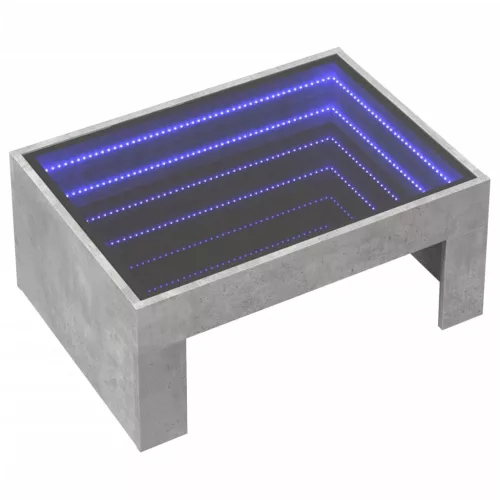 Betonszürke végtelen hatású LED-es dohányzóasztal 70x50x30 cm