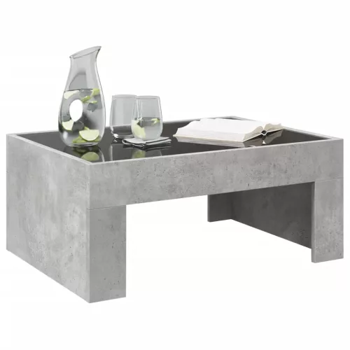 Betonszürke végtelen hatású LED-es dohányzóasztal 70x50x30 cm