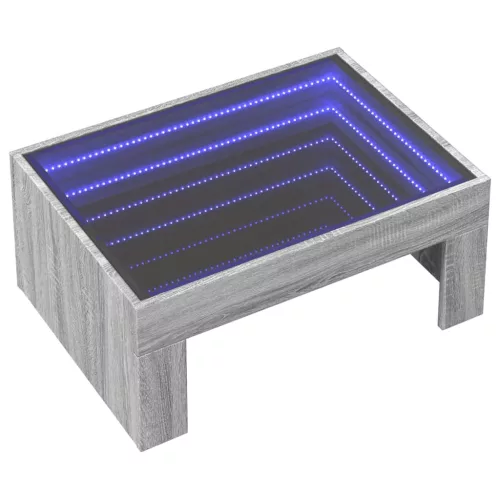 Szürke sonoma végtelen hatású LED-es dohányzóasztal 70x50x30 cm