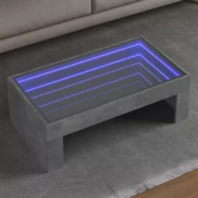   Betonszürke végtelen hatású LED-es dohányzóasztal 90x50x30 cm