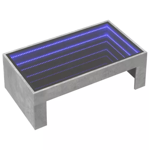 Betonszürke végtelen hatású LED-es dohányzóasztal 90x50x30 cm