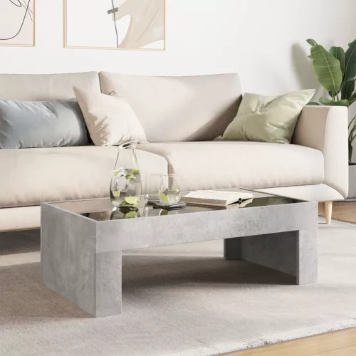 Betonszürke végtelen hatású LED-es dohányzóasztal 90x50x30 cm