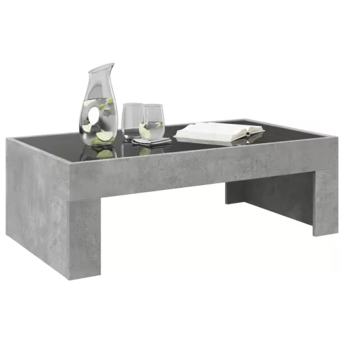 Betonszürke végtelen hatású LED-es dohányzóasztal 90x50x30 cm