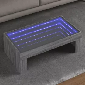   Szürke sonoma végtelen hatású LED-es dohányzóasztal 90x50x30 cm
