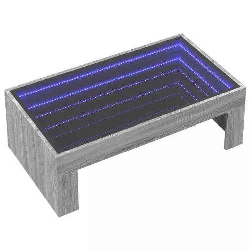 Szürke sonoma végtelen hatású LED-es dohányzóasztal 90x50x30 cm