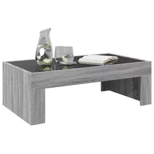 Szürke sonoma végtelen hatású LED-es dohányzóasztal 90x50x30 cm