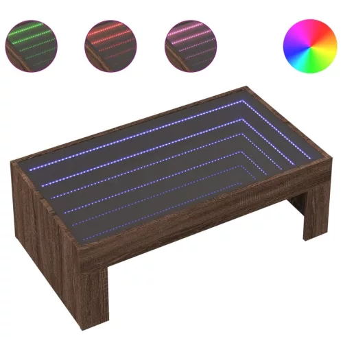 Barna tölgy végtelen hatású LED-es dohányzóasztal 90x50x30 cm
