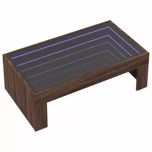 Barna tölgy végtelen hatású LED-es dohányzóasztal 90x50x30 cm