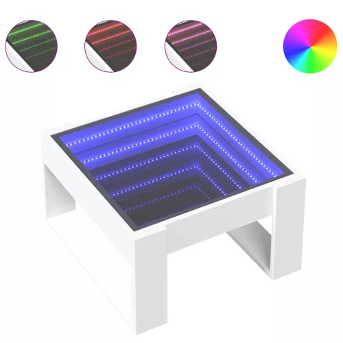 Fehér végtelen hatású LED-es dohányzóasztal 50 x 53 x 30 cm