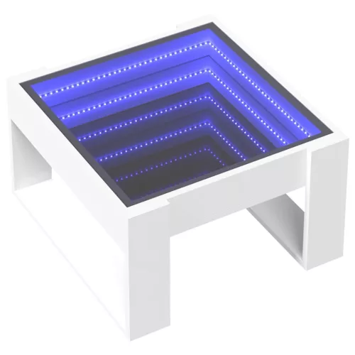 Fehér végtelen hatású LED-es dohányzóasztal 50 x 53 x 30 cm