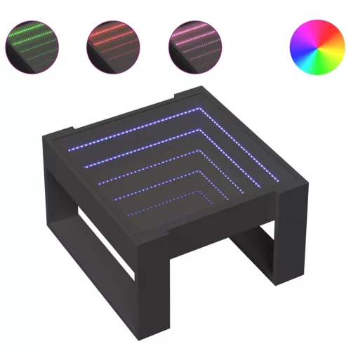 Fekete végtelen hatású LED-es dohányzóasztal 50 x 53 x 30 cm