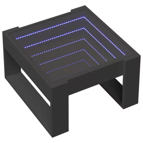 Fekete végtelen hatású LED-es dohányzóasztal 50 x 53 x 30 cm