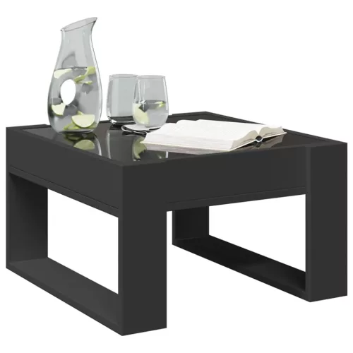 Fekete végtelen hatású LED-es dohányzóasztal 50 x 53 x 30 cm