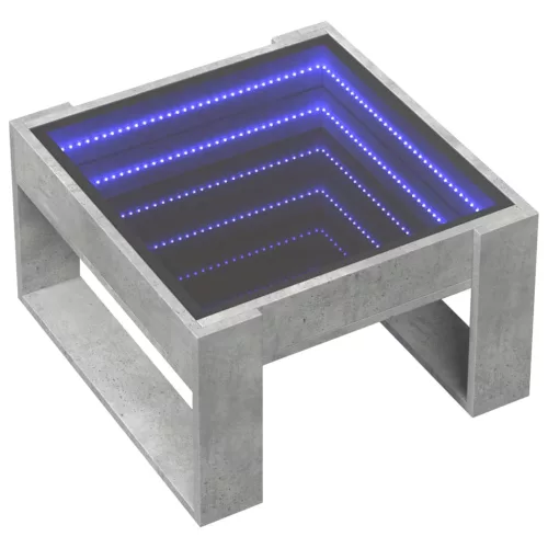 Betonszürke végtelen hatású LED-es dohányzóasztal 50x53x30 cm
