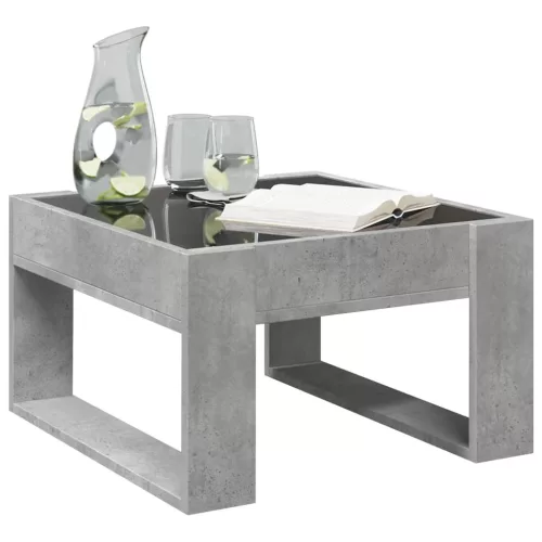 Betonszürke végtelen hatású LED-es dohányzóasztal 50x53x30 cm