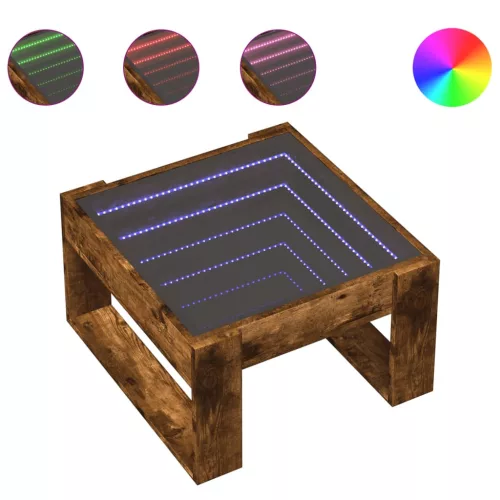 Füstös tölgy végtelen hatású LED-es dohányzóasztal 50x53x30 cm