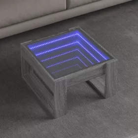   Szürke sonoma végtelen hatású LED-es dohányzóasztal 50x53x30 cm