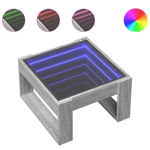Szürke sonoma végtelen hatású LED-es dohányzóasztal 50x53x30 cm