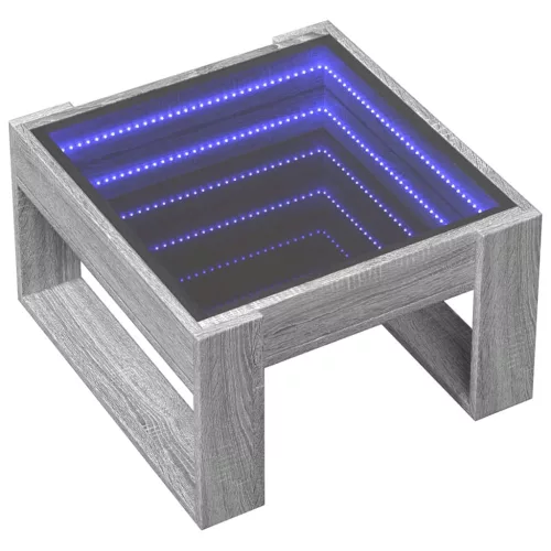 Szürke sonoma végtelen hatású LED-es dohányzóasztal 50x53x30 cm