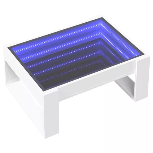 Fehér végtelen hatású LED-es dohányzóasztal 70 x 53 x 30 cm