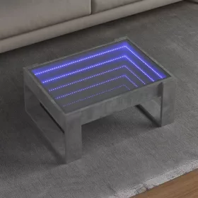   Betonszürke végtelen hatású LED-es dohányzóasztal 70x53x30 cm