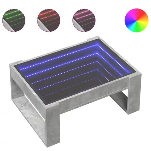 Betonszürke végtelen hatású LED-es dohányzóasztal 70x53x30 cm