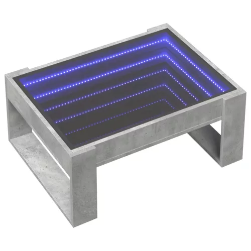 Betonszürke végtelen hatású LED-es dohányzóasztal 70x53x30 cm