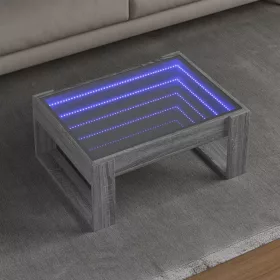   Szürke sonoma végtelen hatású LED-es dohányzóasztal 70x53x30 cm