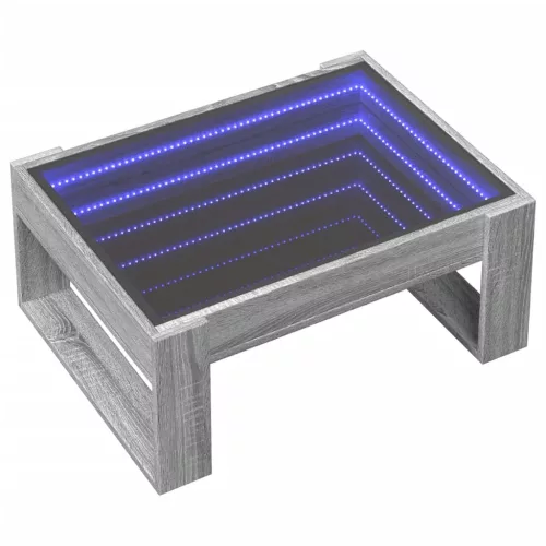 Szürke sonoma végtelen hatású LED-es dohányzóasztal 70x53x30 cm