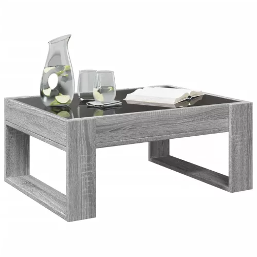 Szürke sonoma végtelen hatású LED-es dohányzóasztal 70x53x30 cm