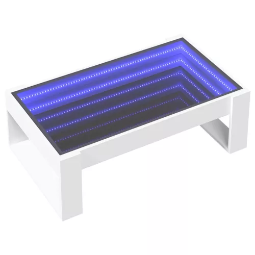 Fehér végtelen hatású LED-es dohányzóasztal 90 x 53 x 30 cm
