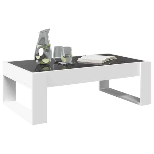 Fehér végtelen hatású LED-es dohányzóasztal 90 x 53 x 30 cm
