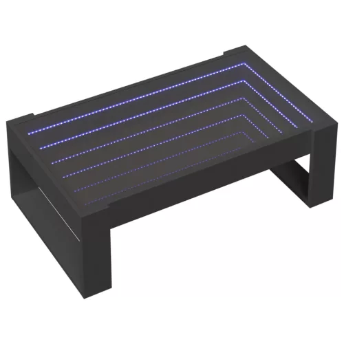Fekete végtelen hatású LED-es dohányzóasztal 90 x 53 x 30 cm