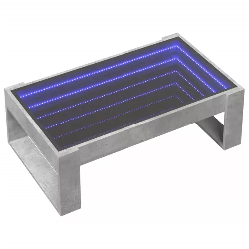 Betonszürke végtelen hatású LED-es dohányzóasztal 90x53x30 cm