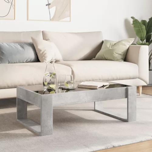 Betonszürke végtelen hatású LED-es dohányzóasztal 90x53x30 cm