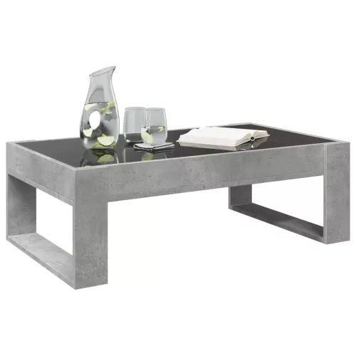 Betonszürke végtelen hatású LED-es dohányzóasztal 90x53x30 cm